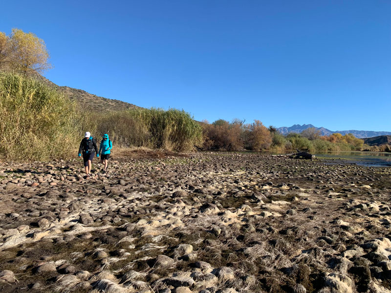 Crossing the Salt River on the way to Rhyodacite Canyon