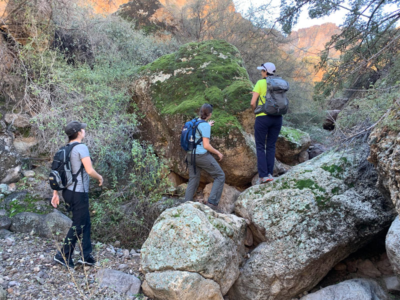 Boulder hopping in Rhyodacite Canyon