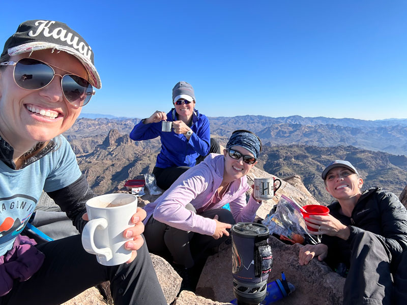 Enjoying hot cocoa on Superstition Peak 5057