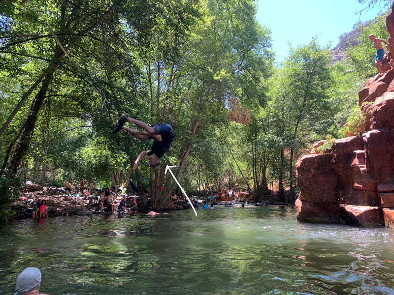 verde river rope swing, rope slightly out of reach and wate…