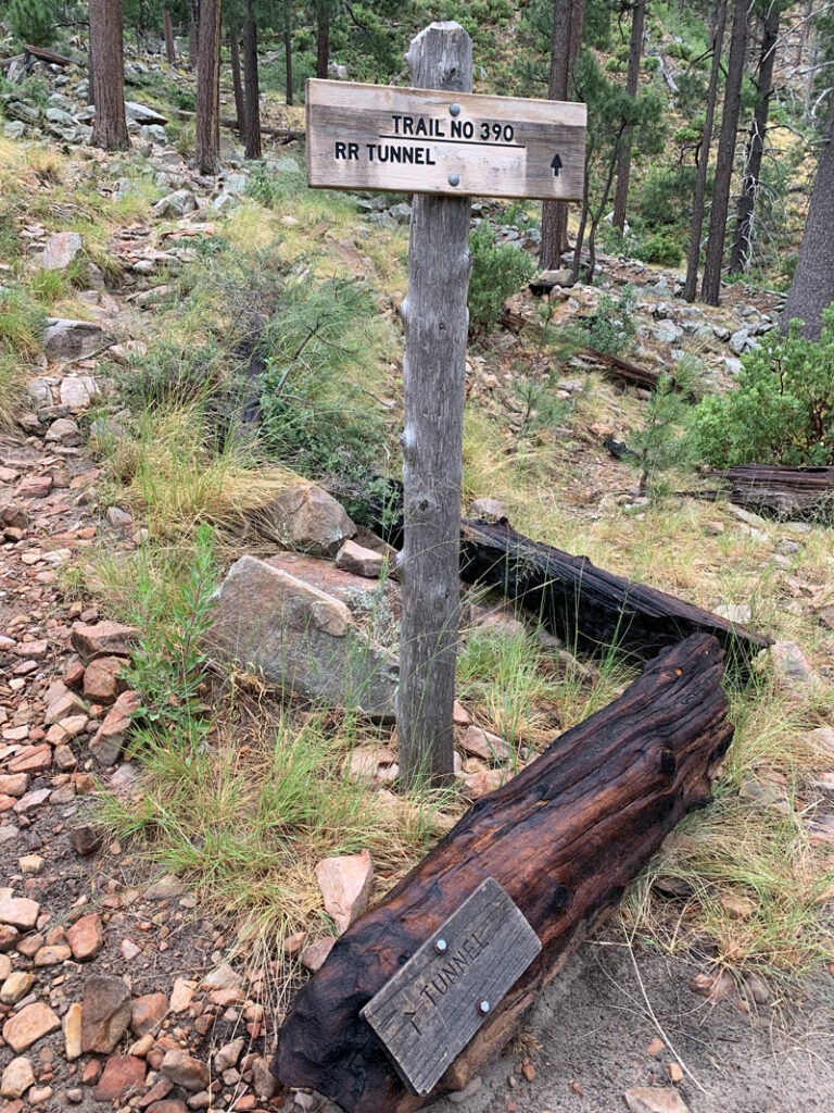 Sign at the fork for the Railroad Tunnel Trail