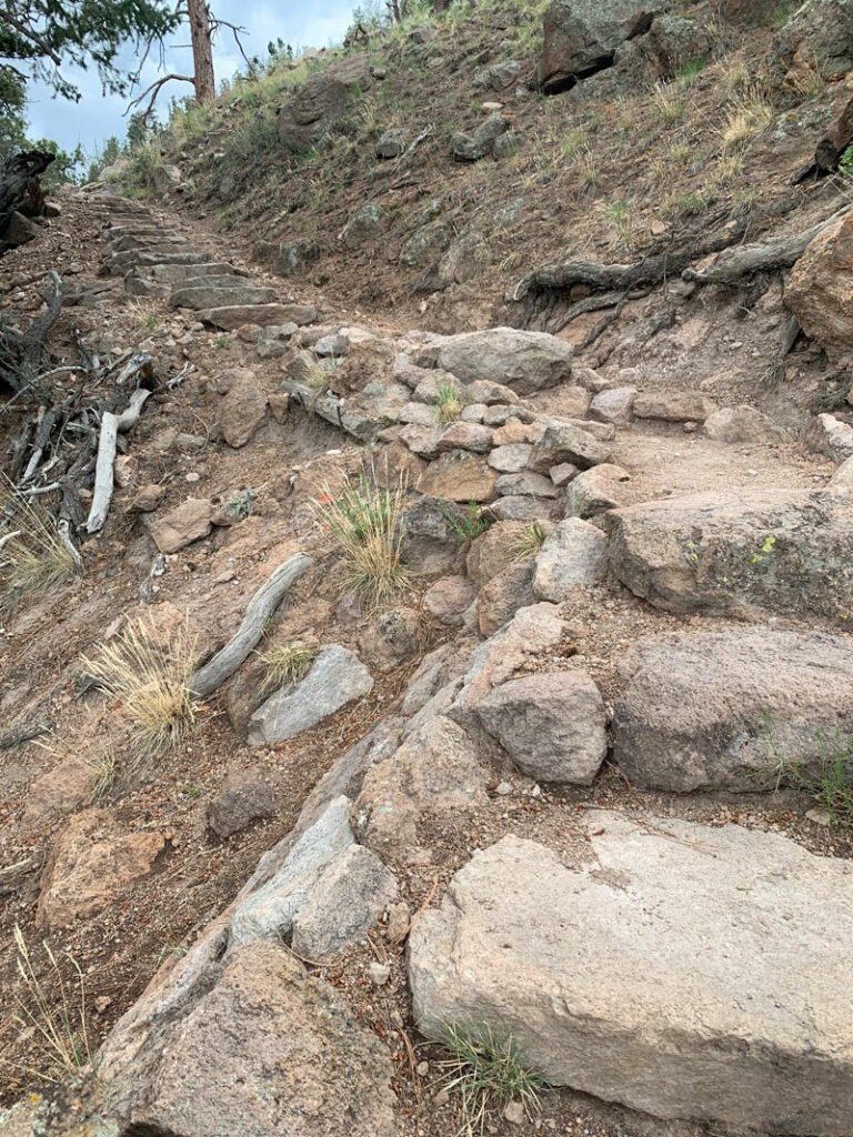 Steep switchback with stairs on Elden Lookout Trail