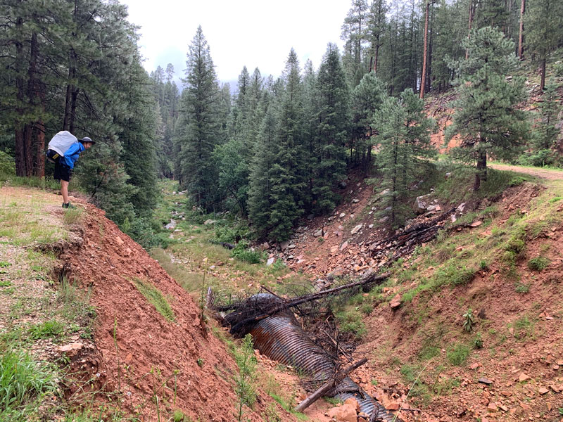 Washed out road on Cabin Loop Trail