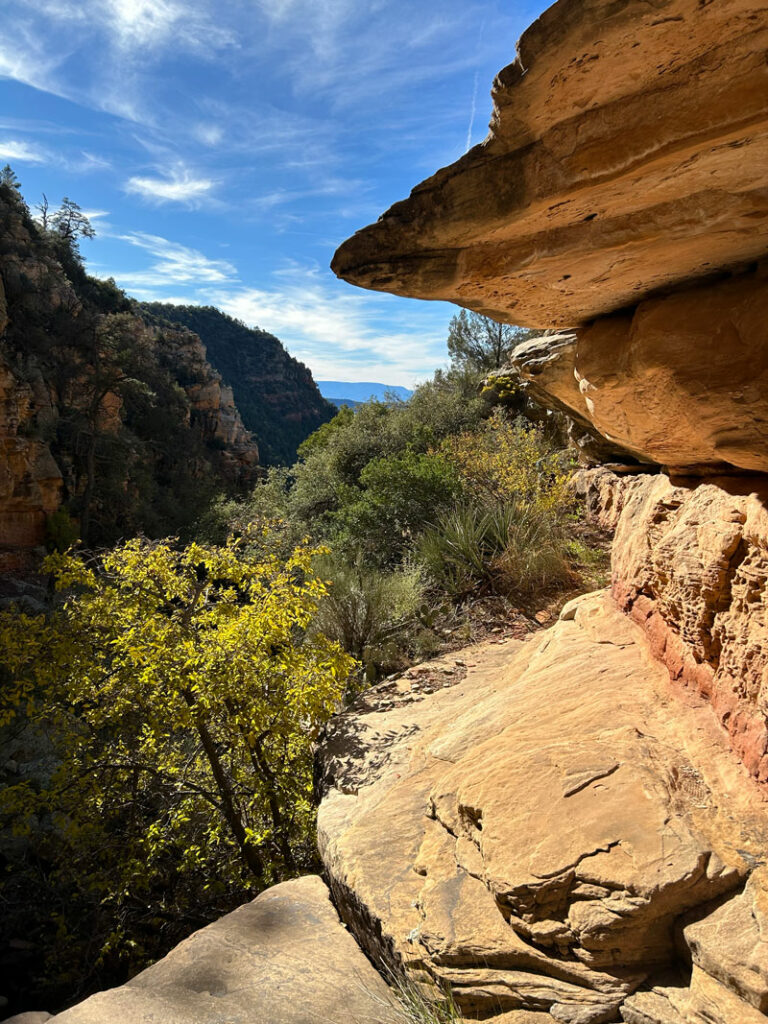 The ledge leading to the downclimb to avoid rappel 2