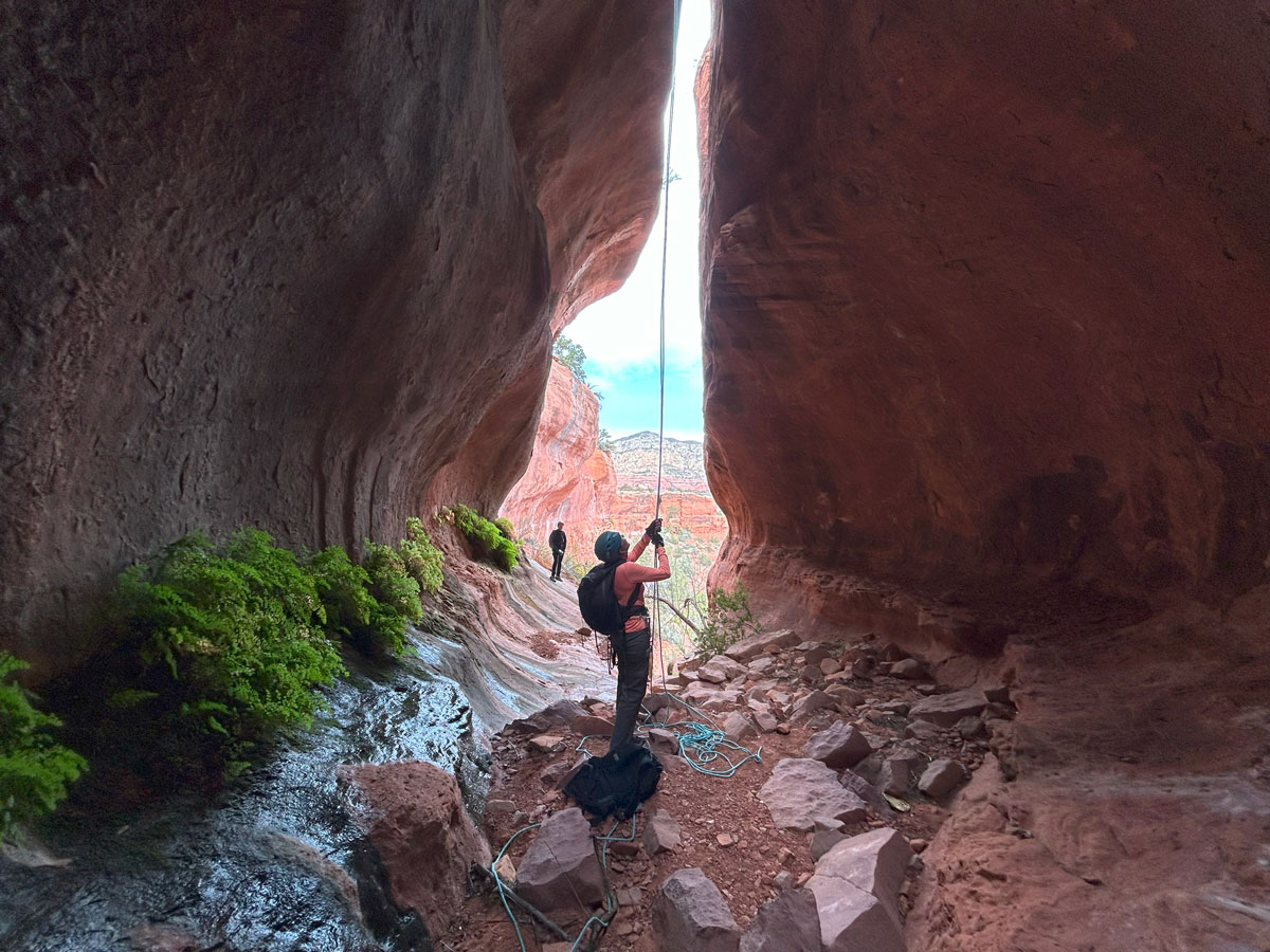 Stunning rappel in Sedona Subway Canyon - WildPathsAZ