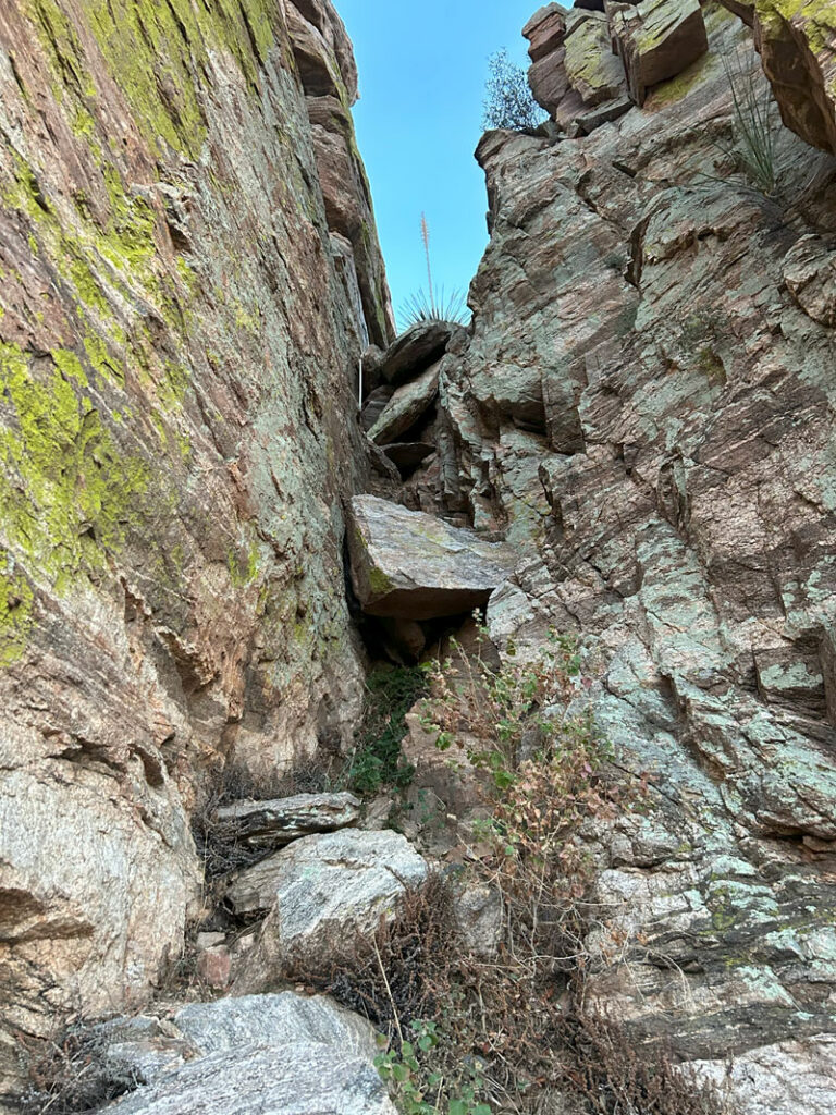 The gulley separating the two parts of Thimble Peak in Tucson, Arizona