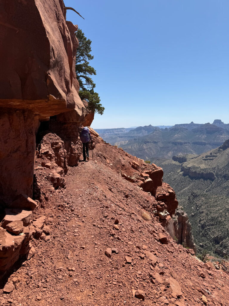 Narrow trail on Nankoweap Trail Grand Canyon