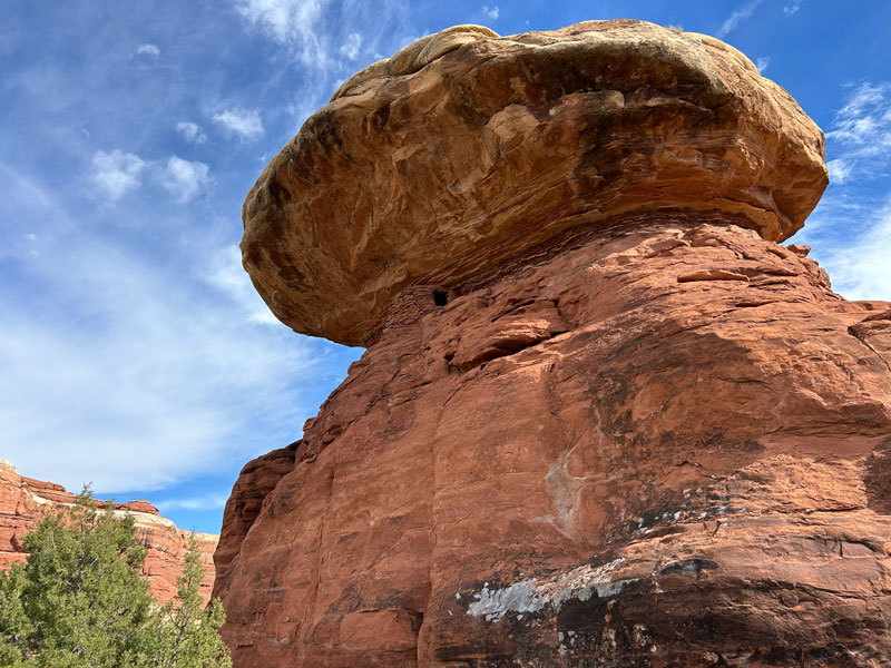 Granary under a mushroom-shaped rock in Canyonlands National Park