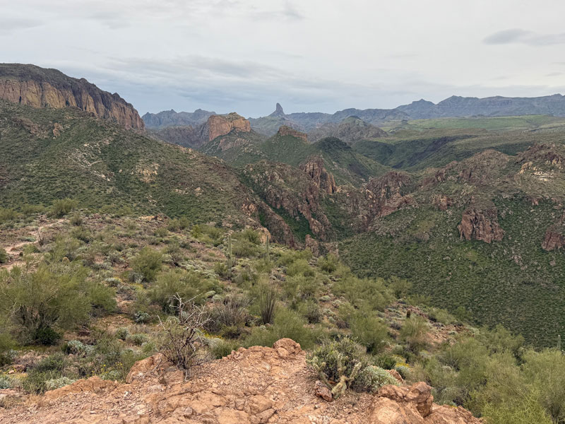 Battleship Mountain and Weavers Needle from a viewpoint on Boulder Canyon Trail