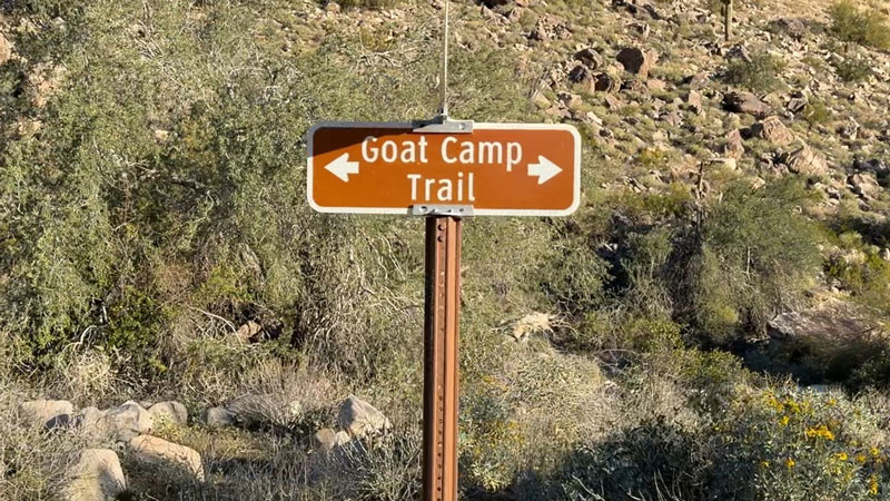 Trail sign for Goat Camp Trail in the White Tank Mountains